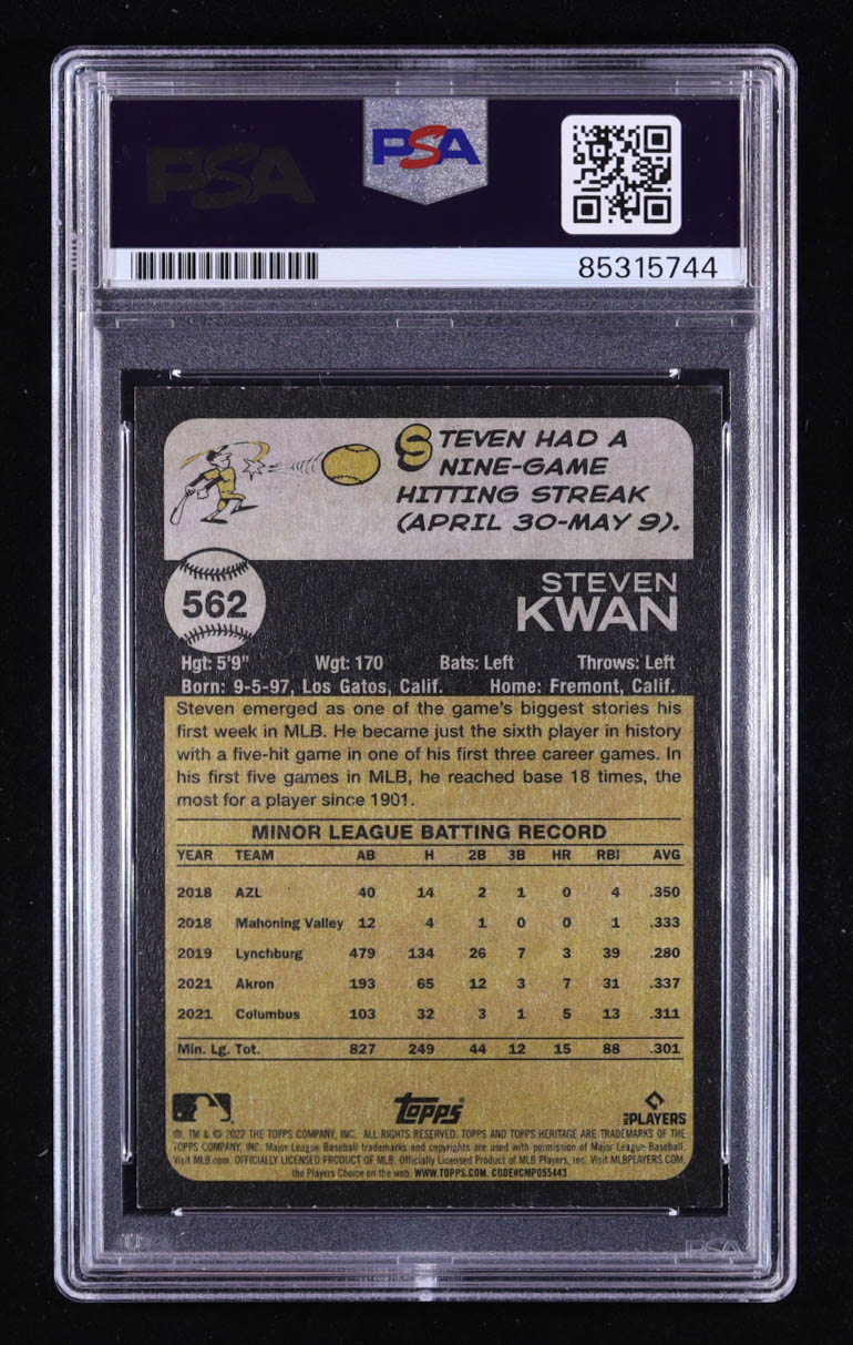Steven Kwan Signed 2022 Topps Heritage #562 RC (PSA) at PristineAuction.com Steven Kwan Signed 2022 Topps Heritage #562 RC (PSA) at PristineAuction.com
