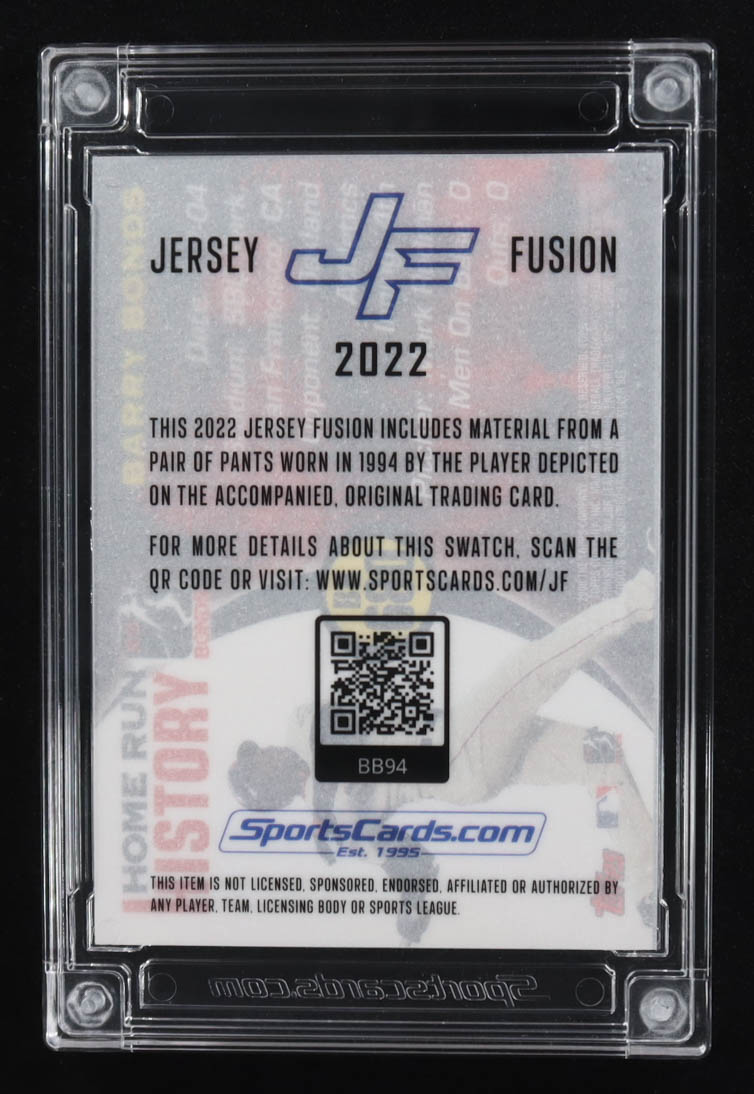 Barry Bonds 2022 Jersey Fusion Game-Used Swatch #BB94 at PristineAuction.com Barry Bonds 2022 Jersey Fusion Game-Used Swatch #BB94 at PristineAuction.com