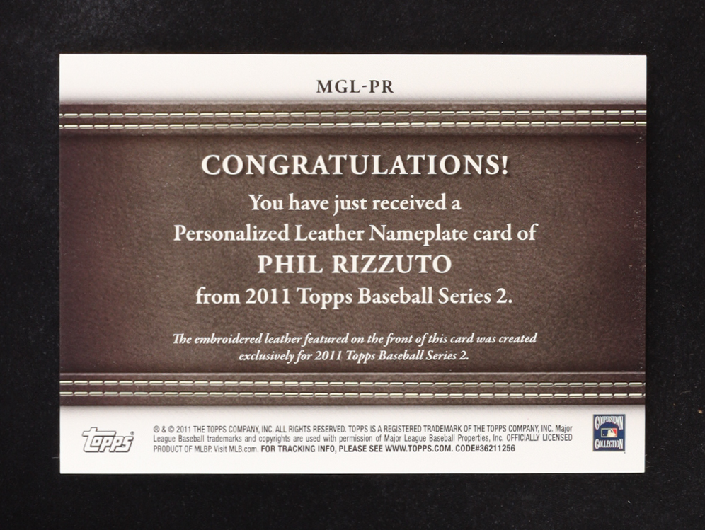 Phill Rizzuto 2011 Topps Baseball Series 2 Leather Nameplate #MGL-PR #45/99 at PristineAuction.com Phill Rizzuto 2011 Topps Baseball Series 2 Leather Nameplate #MGL-PR #45/99 at PristineAuction.com