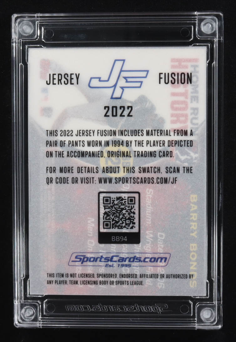 Barry Bonds 2022 Jersey Fusion Game-Used Swatch #BB94 at PristineAuction.com Barry Bonds 2022 Jersey Fusion Game-Used Swatch #BB94 at PristineAuction.com