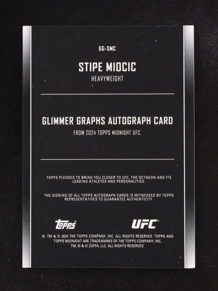 Stipe Miocic 2024 Topps Glimmer Graphs Midnight Autograph UFC #GG-SMC at PristineAuction.com Stipe Miocic 2024 Topps Glimmer Graphs Midnight Autograph UFC #GG-SMC at PristineAuction.com