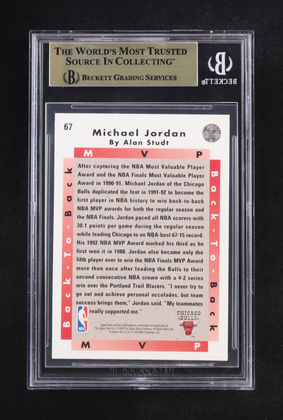 Michael Jordan 1992-93 Upper Deck Back To Back MVP #67 (BGS 9.5) at PristineAuction.com Michael Jordan 1992-93 Upper Deck Back To Back MVP #67 (BGS 9.5) at PristineAuction.com