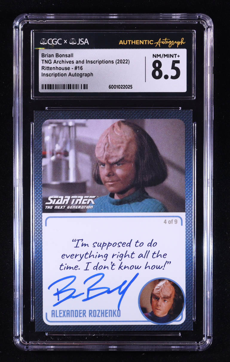 Brian Bonsall Signed Alexander Rozhenko 2022 Rittenhouse Star Trek The Next Generation Archives and Inscriptions #16 (CGC / JSA 8.5) at PristineAuction.com Brian Bonsall Signed Alexander Rozhenko 2022 Rittenhouse Star Trek The Next Generation Archives and Inscriptions #16 (CGC / JSA 8.5) at PristineAuction.com