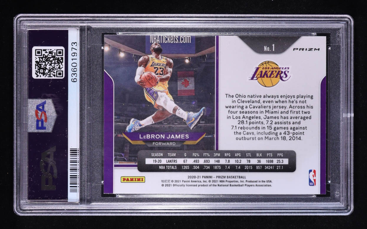 LeBron James 2020-21 Panini Prizm Prizms Silver #1 (PSA 10) at PristineAuction.com LeBron James 2020-21 Panini Prizm Prizms Silver #1 (PSA 10) at PristineAuction.com