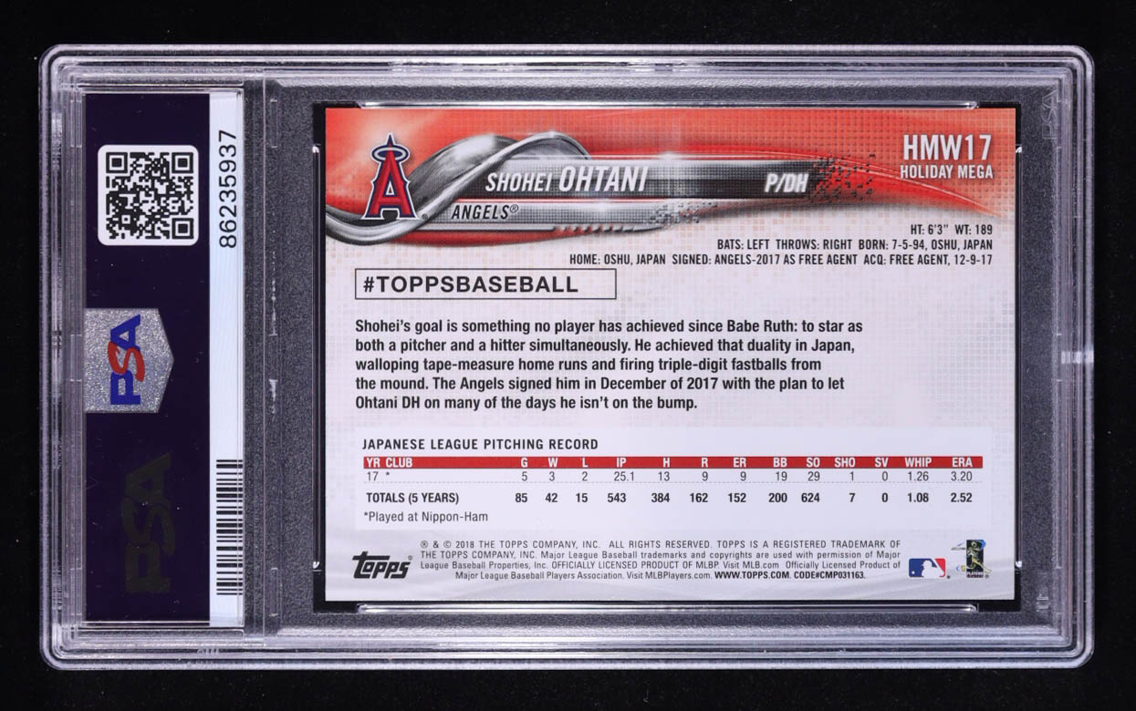Shohei Ohtani 2018 Topps Walmart Holiday Snowflake #HMW17 RC (PSA 10) at PristineAuction.com Shohei Ohtani 2018 Topps Walmart Holiday Snowflake #HMW17 RC (PSA 10) at PristineAuction.com