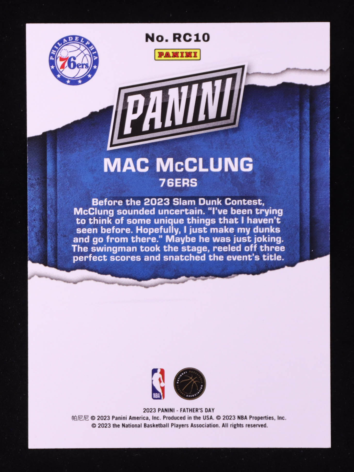 Mac McClung 2023 Panini Father's Day Rookies Blue #RC10 #45/50 RC at PristineAuction.com Mac McClung 2023 Panini Father's Day Rookies Blue #RC10 #45/50 RC at PristineAuction.com