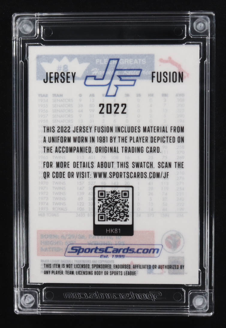 Harmon Killebrew 2022 Jersey Fusion Game-Used Swatch #HK81 at PristineAuction.com Harmon Killebrew 2022 Jersey Fusion Game-Used Swatch #HK81 at PristineAuction.com