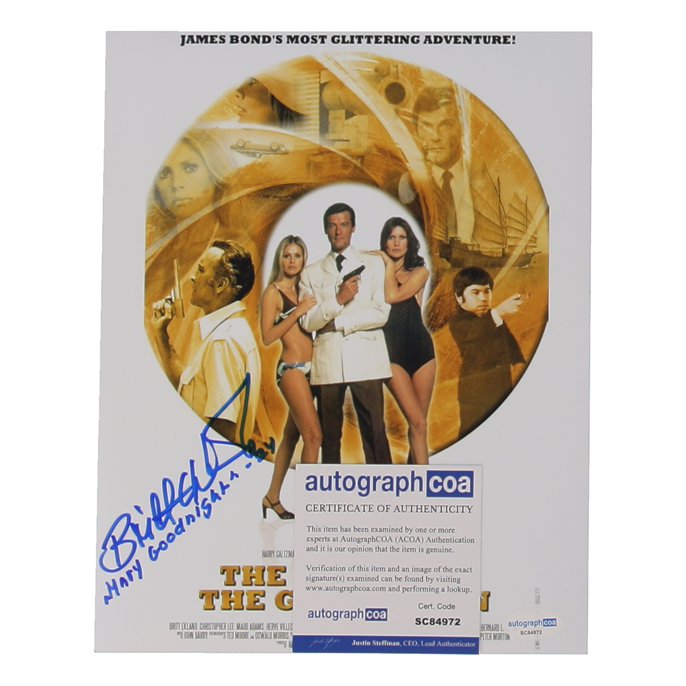 Britt Ekland Signed "007" 8x10 Photo Inscribed "Mary Goodnight" (ACOA) at PristineAuction.com Britt Ekland Signed "007" 8x10 Photo Inscribed "Mary Goodnight" (ACOA) at PristineAuction.com