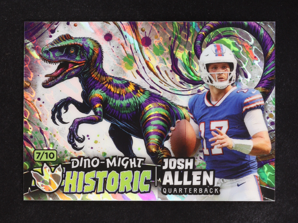 Josh Allen 2024 Wild Card Alumination Dino-Might Pre-Historic Raptor Green Purple Foil #PHRAP2JA #7/10 at PristineAuction.com Josh Allen 2024 Wild Card Alumination Dino-Might Pre-Historic Raptor Green Purple Foil #PHRAP2JA #7/10 at PristineAuction.com