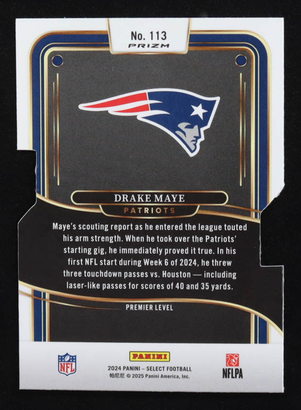 Drake Maye 2024 Select Prizm Silver Die Cut #113 RC at PristineAuction.com Drake Maye 2024 Select Prizm Silver Die Cut #113 RC at PristineAuction.com