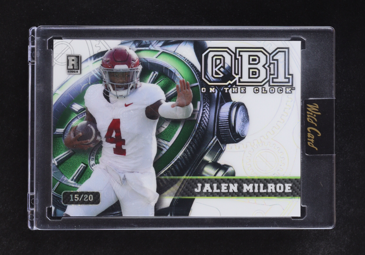 Jalen Milroe 2024 Wild Card QB 1 On The Clock #OCW-WH-JM2 RC #15/20 at PristineAuction.com Jalen Milroe 2024 Wild Card QB 1 On The Clock #OCW-WH-JM2 RC #15/20 at PristineAuction.com