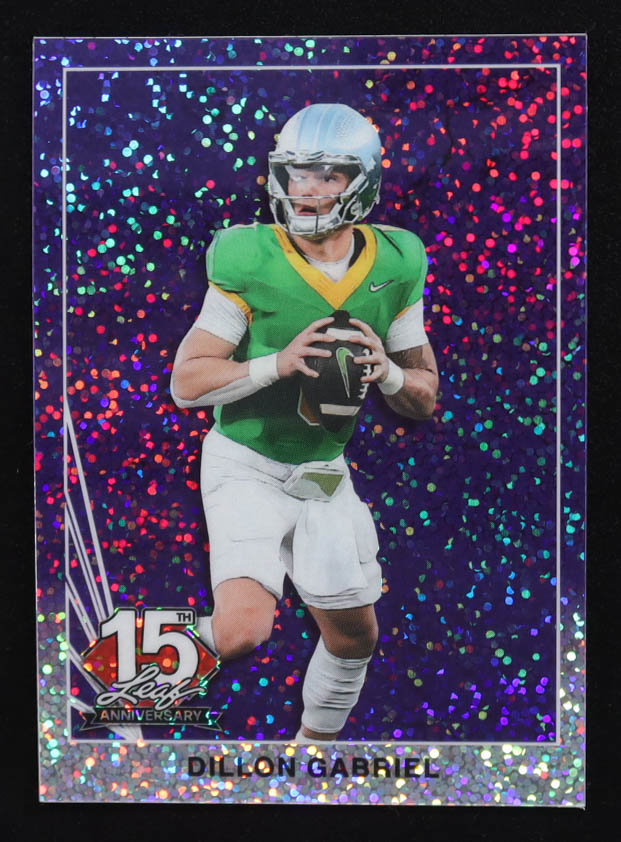 Dillon Gabriel 2025 Leaf 15th Anniversary Purple Sparkle Holo #90B42 #4/7 at PristineAuction.com Dillon Gabriel 2025 Leaf 15th Anniversary Purple Sparkle Holo #90B42 #4/7 at PristineAuction.com