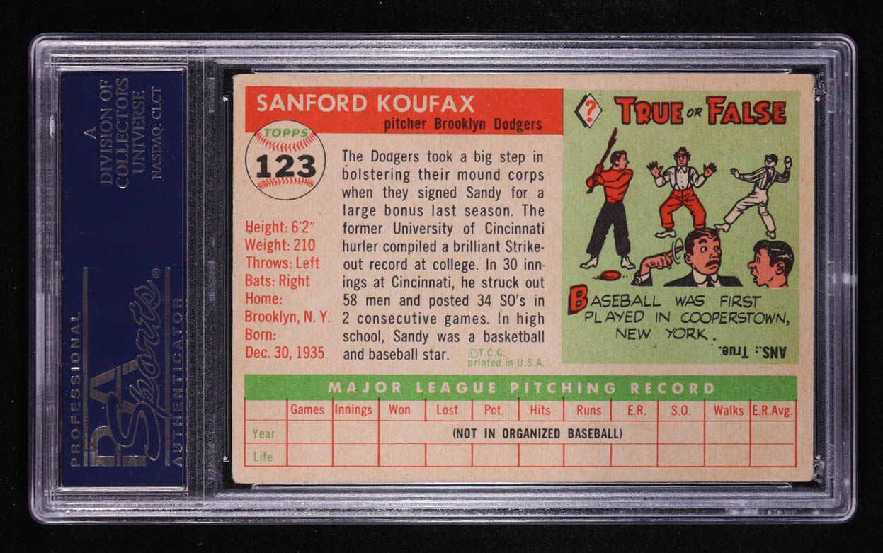 Sandy Koufax 1955 Topps #123 RC (PSA 4) at PristineAuction.com Sandy Koufax 1955 Topps #123 RC (PSA 4) at PristineAuction.com