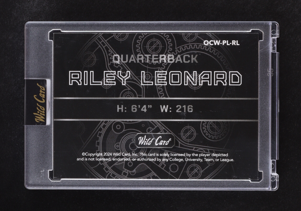 Riley Leonard 2024 Wild Card QB 1 On The Clock #OCW-PL-RL RC #1/2 at PristineAuction.com Riley Leonard 2024 Wild Card QB 1 On The Clock #OCW-PL-RL RC #1/2 at PristineAuction.com