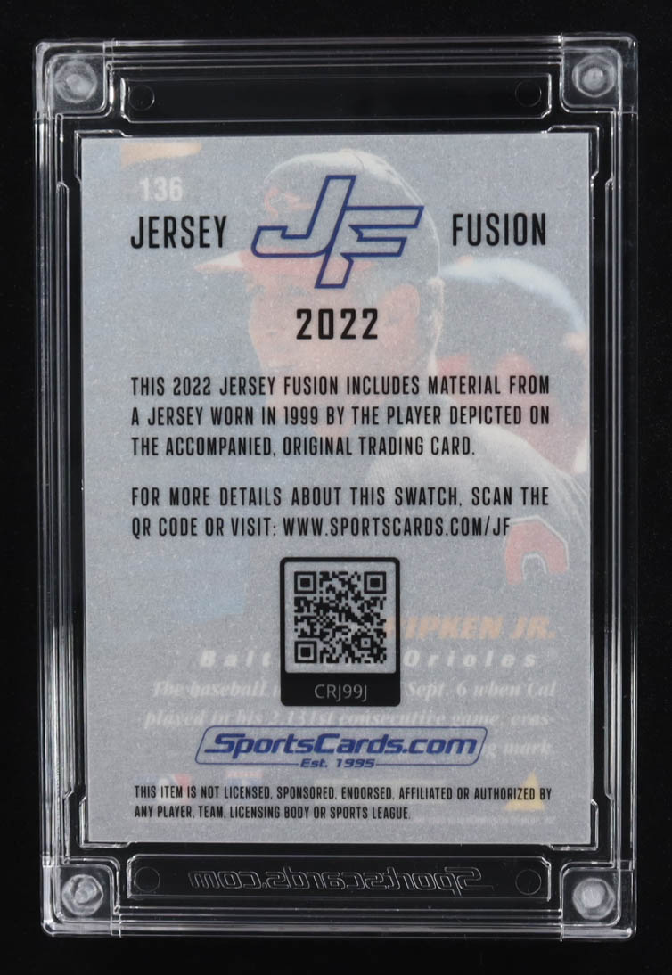 Cal Ripken Jr. 2022 Jersey Fusion Game-Used Swatch #CRJ99J at PristineAuction.com Cal Ripken Jr. 2022 Jersey Fusion Game-Used Swatch #CRJ99J at PristineAuction.com