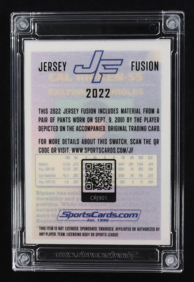 Cal Ripken Jr. 2022 Jersey Fusion Game-Used Swatch #CRJ901 at PristineAuction.com Cal Ripken Jr. 2022 Jersey Fusion Game-Used Swatch #CRJ901 at PristineAuction.com