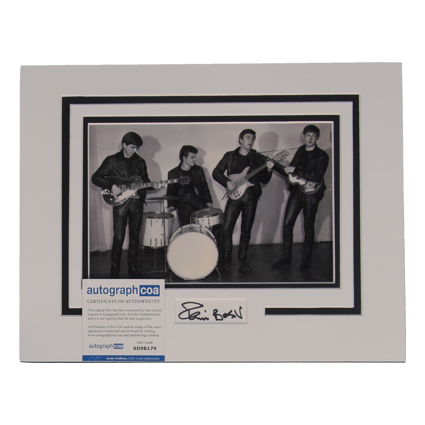 Pete Best Signed Cut Lithograph Display with Photo (ACOA) at PristineAuction.com Pete Best Signed Cut Lithograph Display with Photo (ACOA) at PristineAuction.com