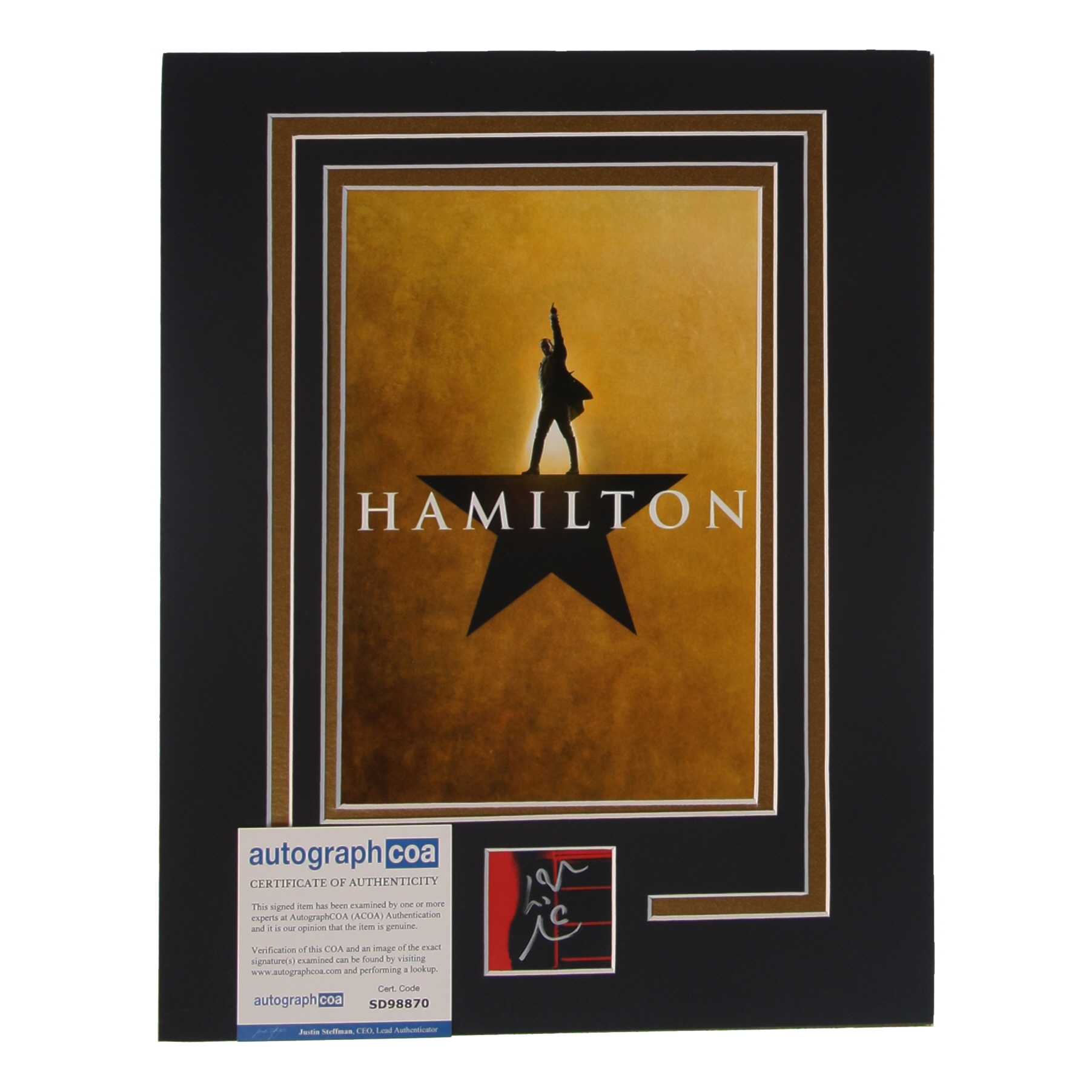Lin-Manuel Miranda Signed "Hamilton" Custom Matted Cut Display (ACOA) at PristineAuction.com Lin-Manuel Miranda Signed "Hamilton" Custom Matted Cut Display (ACOA) at PristineAuction.com
