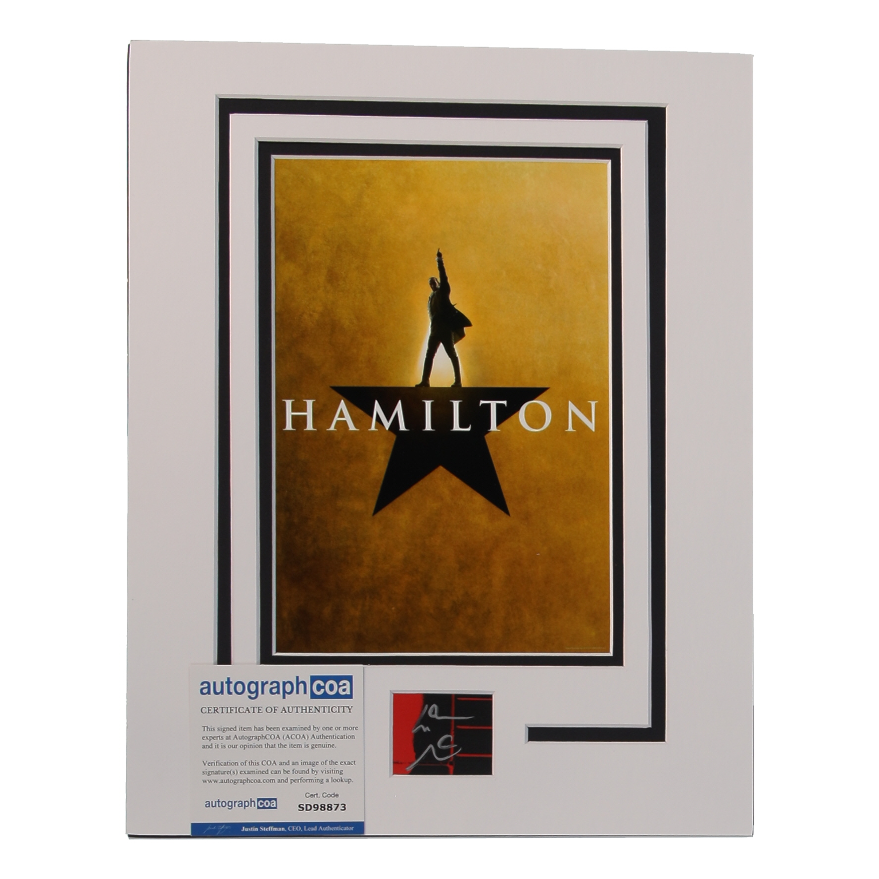 Lin-Manuel Miranda Signed "Hamilton" Custom Matted Cut Display (ACOA) at PristineAuction.com Lin-Manuel Miranda Signed "Hamilton" Custom Matted Cut Display (ACOA) at PristineAuction.com