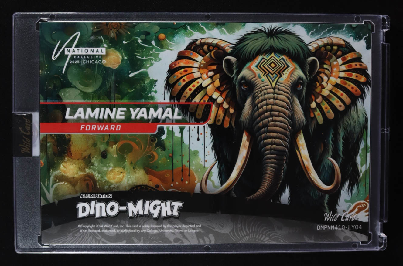 Lamine Yamal 2024 Wild Card Painted Mammoth Alumination Dino-Might #DMPNM410-LY04 RC #1/1 at PristineAuction.com Lamine Yamal 2024 Wild Card Painted Mammoth Alumination Dino-Might #DMPNM410-LY04 RC #1/1 at PristineAuction.com