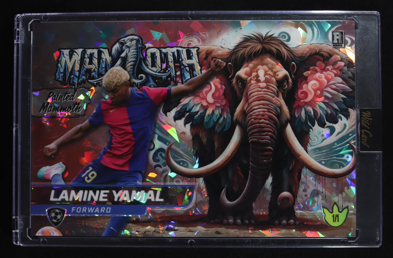 Lamine Yamal 2024 Wild Card Painted Mammoth Alumination Dino-Might #DMPNM101-LY02 RC #1/1 at PristineAuction.com Lamine Yamal 2024 Wild Card Painted Mammoth Alumination Dino-Might #DMPNM101-LY02 RC #1/1 at PristineAuction.com