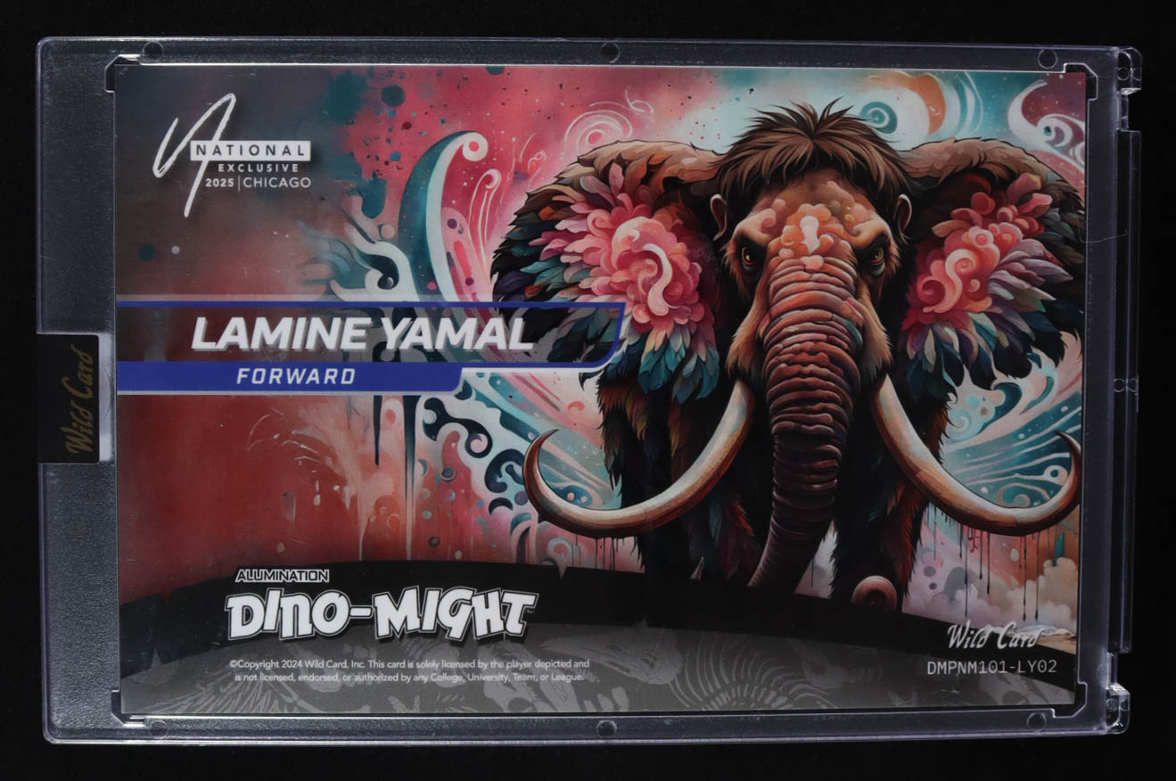 Lamine Yamal 2024 Wild Card Painted Mammoth Alumination Dino-Might #DMPNM101-LY02 RC #1/1 at PristineAuction.com Lamine Yamal 2024 Wild Card Painted Mammoth Alumination Dino-Might #DMPNM101-LY02 RC #1/1 at PristineAuction.com