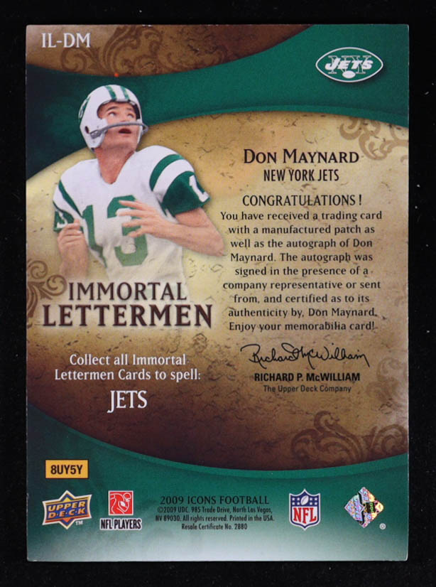 Don Maynard2009 Upper Deck Icons Immortal Lettermen Autographs #ILDM #09/25 at PristineAuction.com Don Maynard2009 Upper Deck Icons Immortal Lettermen Autographs #ILDM #09/25 at PristineAuction.com