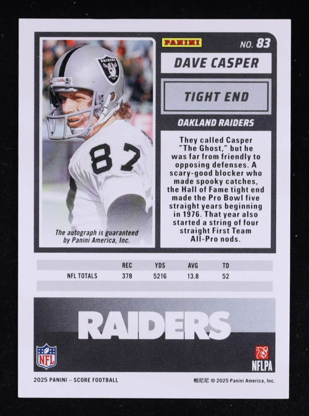 Dave Casper 2025 Score Signatures End Zone #83 #1/6 at PristineAuction.com Dave Casper 2025 Score Signatures End Zone #83 #1/6 at PristineAuction.com