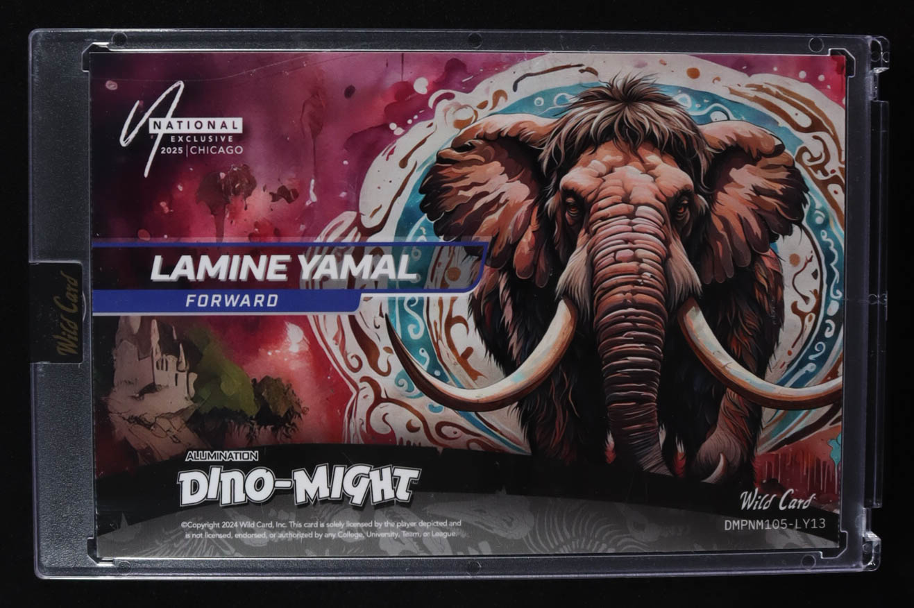Lamine Yamal 2024 Wild Card Painted Mammoth Alumination Dino-Might #DMPNM105-LY13 RC #1/1 at PristineAuction.com Lamine Yamal 2024 Wild Card Painted Mammoth Alumination Dino-Might #DMPNM105-LY13 RC #1/1 at PristineAuction.com