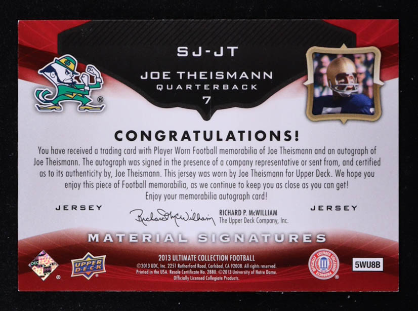 Joe Theismann 2013 Ultimate Collection Ultimate Signature Jerseys #SJJT #01/30 at PristineAuction.com Joe Theismann 2013 Ultimate Collection Ultimate Signature Jerseys #SJJT #01/30 at PristineAuction.com