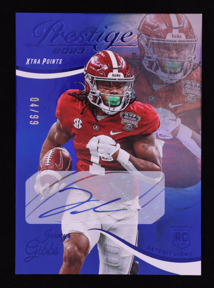 Jahmyr Gibbs 2023 Prestige Xtra Points Signatures Premium Blue #343 RC #04/99