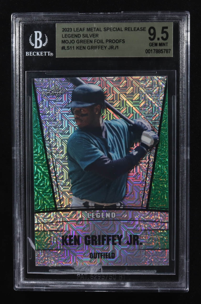 Ken Griffey Jr. 2023 Leaf Metal Special Release Legend Silver Green Foil Proofs Mojo #LS11 (BGS 9.5) at PristineAuction.com Ken Griffey Jr. 2023 Leaf Metal Special Release Legend Silver Green Foil Proofs Mojo #LS11 (BGS 9.5) at PristineAuction.com