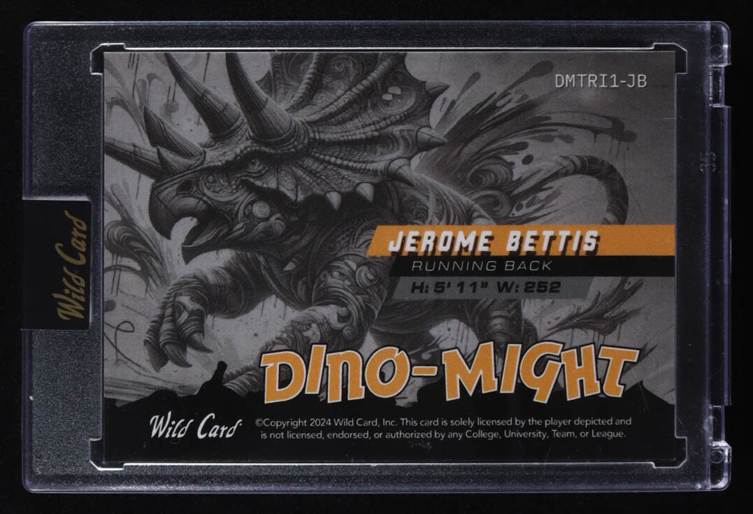 Jerome Bettis 2024 Wild Card Alumination Dino-Might Triceratops #DMTRI1-JB #1/1 at PristineAuction.com Jerome Bettis 2024 Wild Card Alumination Dino-Might Triceratops #DMTRI1-JB #1/1 at PristineAuction.com