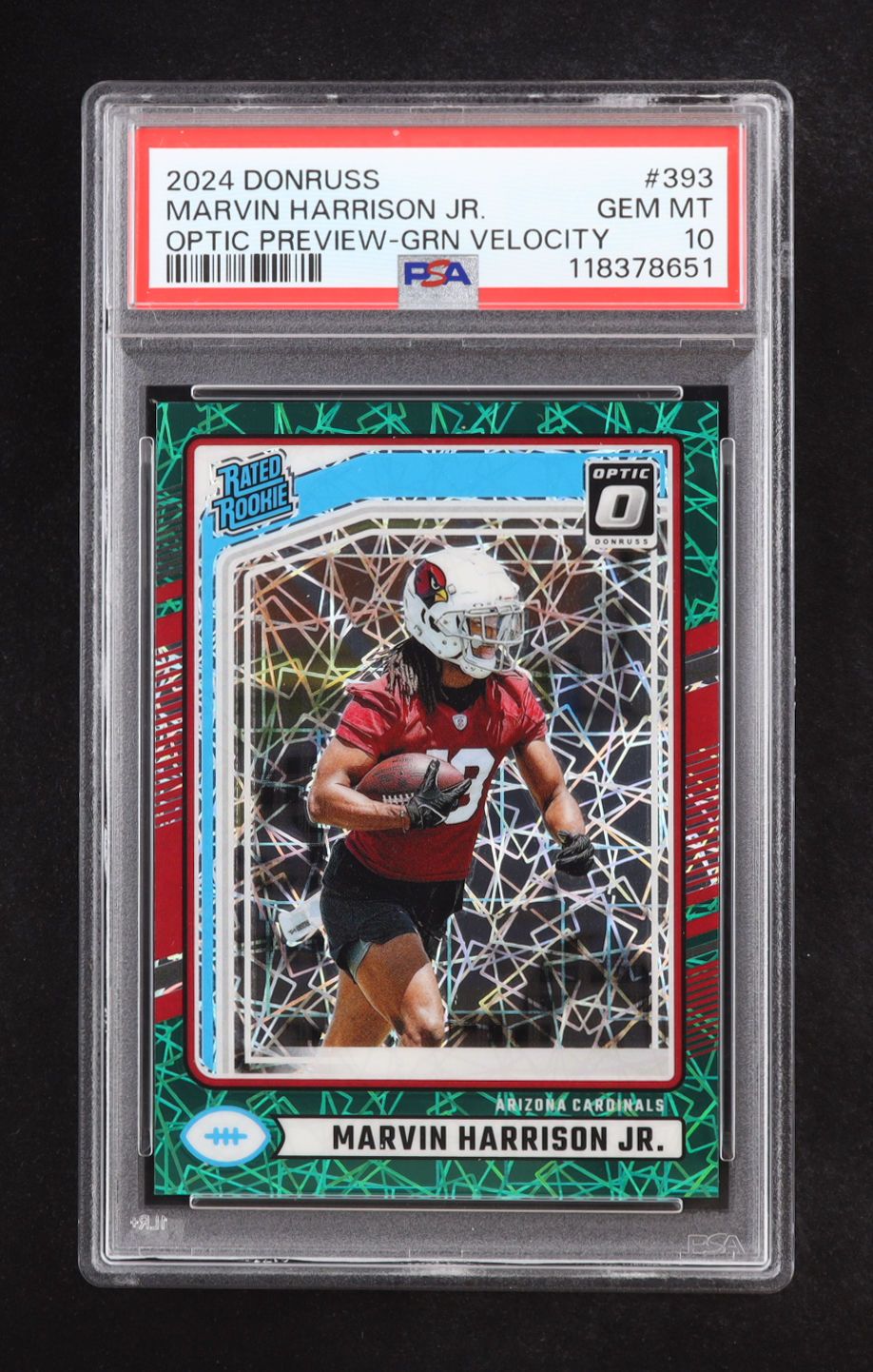 Marvin Harrison Jr. 2024 Donruss Optic Rated Rookies Preview Green Velocity #393 RC (PSA 10) at PristineAuction.com Marvin Harrison Jr. 2024 Donruss Optic Rated Rookies Preview Green Velocity #393 RC (PSA 10) at PristineAuction.com