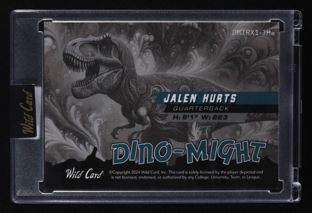 Jalen Hurts 2024 Wild Card Alumination Dino-Might T-Rex #DMTRX1-JH #6/12 at PristineAuction.com Jalen Hurts 2024 Wild Card Alumination Dino-Might T-Rex #DMTRX1-JH #6/12 at PristineAuction.com