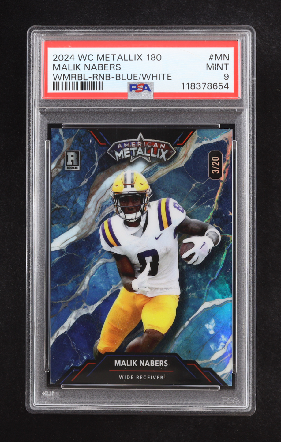 Malik Nabers 2024 Wild Card American Metallix Marble Blue White Rainbow Foil #WMN-MN #03/20 RC (PSA 9) at PristineAuction.com Malik Nabers 2024 Wild Card American Metallix Marble Blue White Rainbow Foil #WMN-MN #03/20 RC (PSA 9) at PristineAuction.com