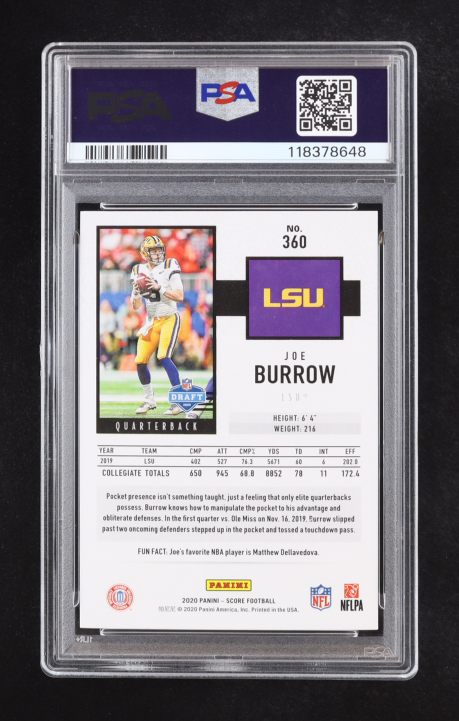 Joe Burrow 2020 Score #360 RC (PSA 10) at PristineAuction.com Joe Burrow 2020 Score #360 RC (PSA 10) at PristineAuction.com
