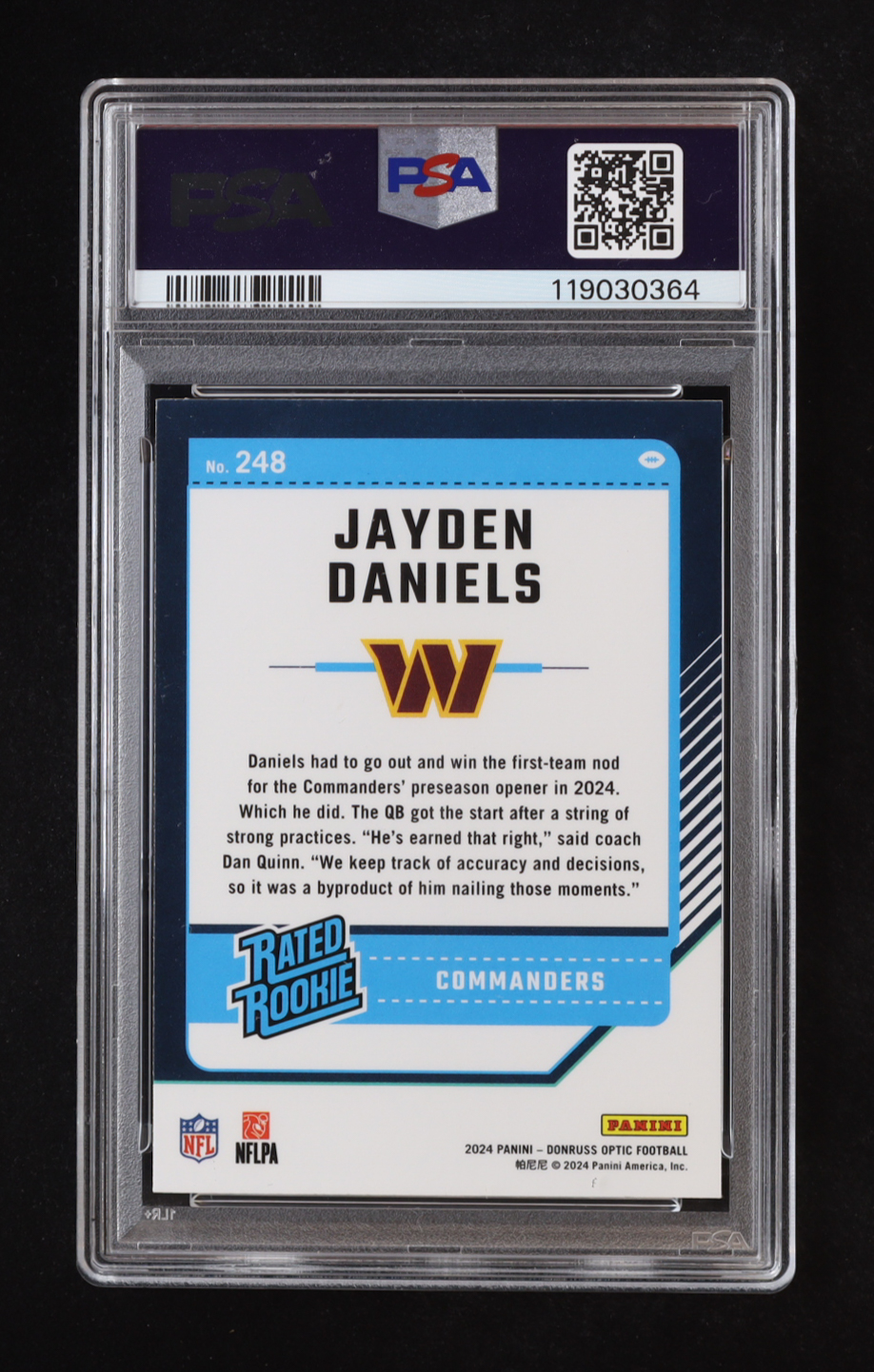 Jayden Daniels 2024 Donruss Optic #248 RC (PSA 10) at PristineAuction.com Jayden Daniels 2024 Donruss Optic #248 RC (PSA 10) at PristineAuction.com
