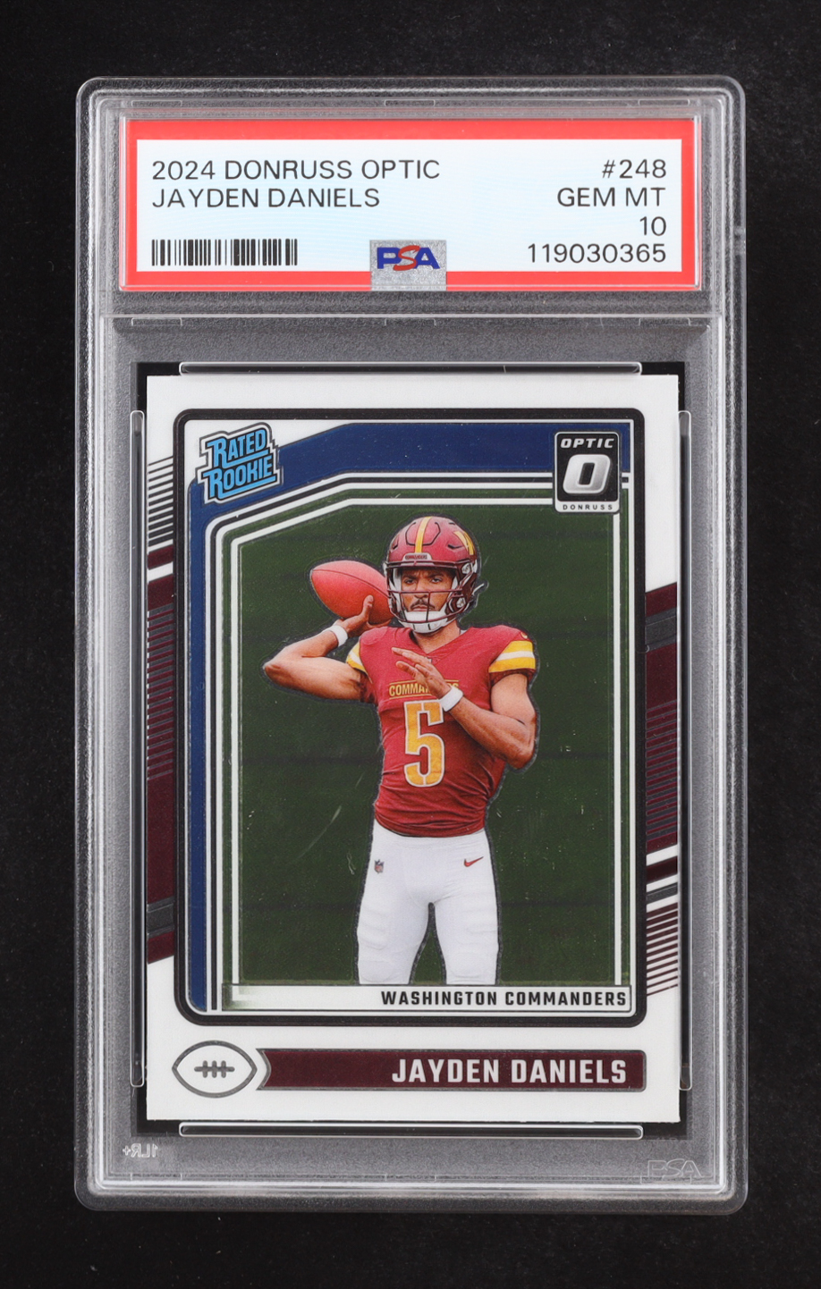 Jayden Daniels 2024 Donruss Optic #248 RC (PSA 10) at PristineAuction.com Jayden Daniels 2024 Donruss Optic #248 RC (PSA 10) at PristineAuction.com