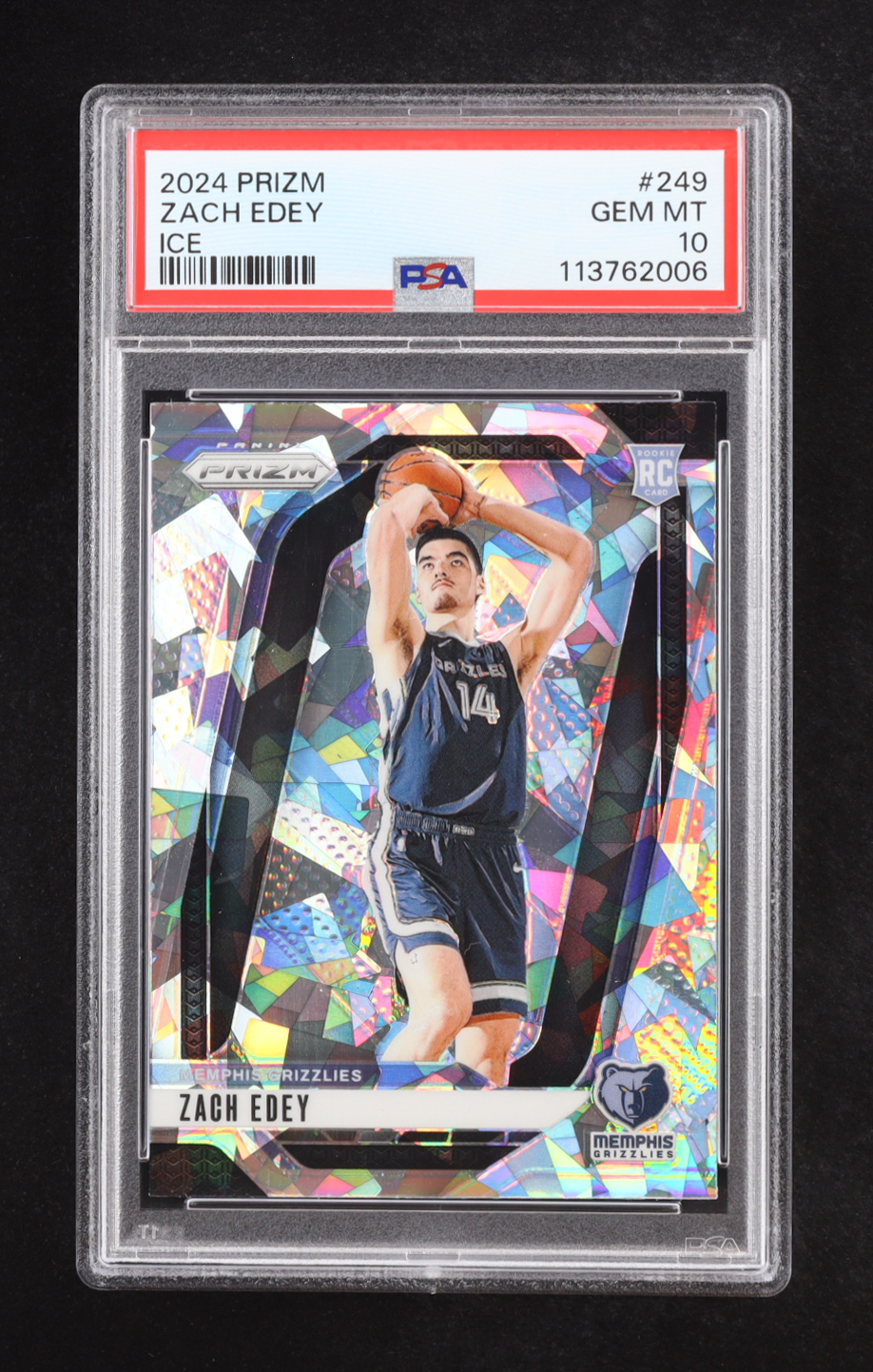 Zach Edey 2024-25 Panini Prizm Prizms Ice #249 RC (PSA 10) at PristineAuction.com Zach Edey 2024-25 Panini Prizm Prizms Ice #249 RC (PSA 10) at PristineAuction.com