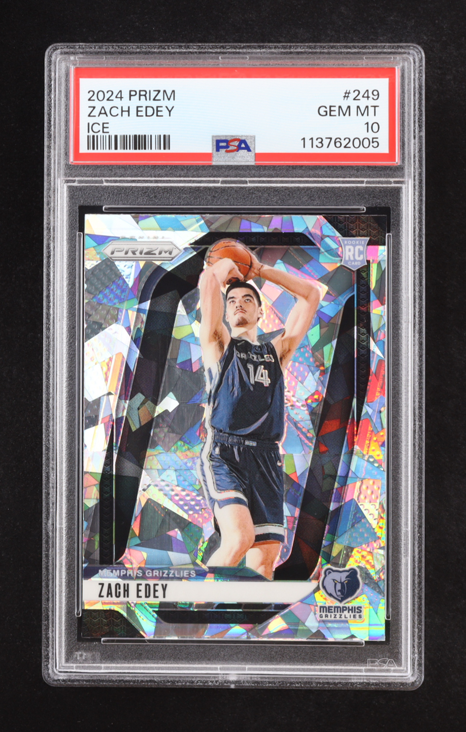Zach Edey 2024-25 Panini Prizm Prizms Ice #249 RC (PSA 10) at PristineAuction.com Zach Edey 2024-25 Panini Prizm Prizms Ice #249 RC (PSA 10) at PristineAuction.com