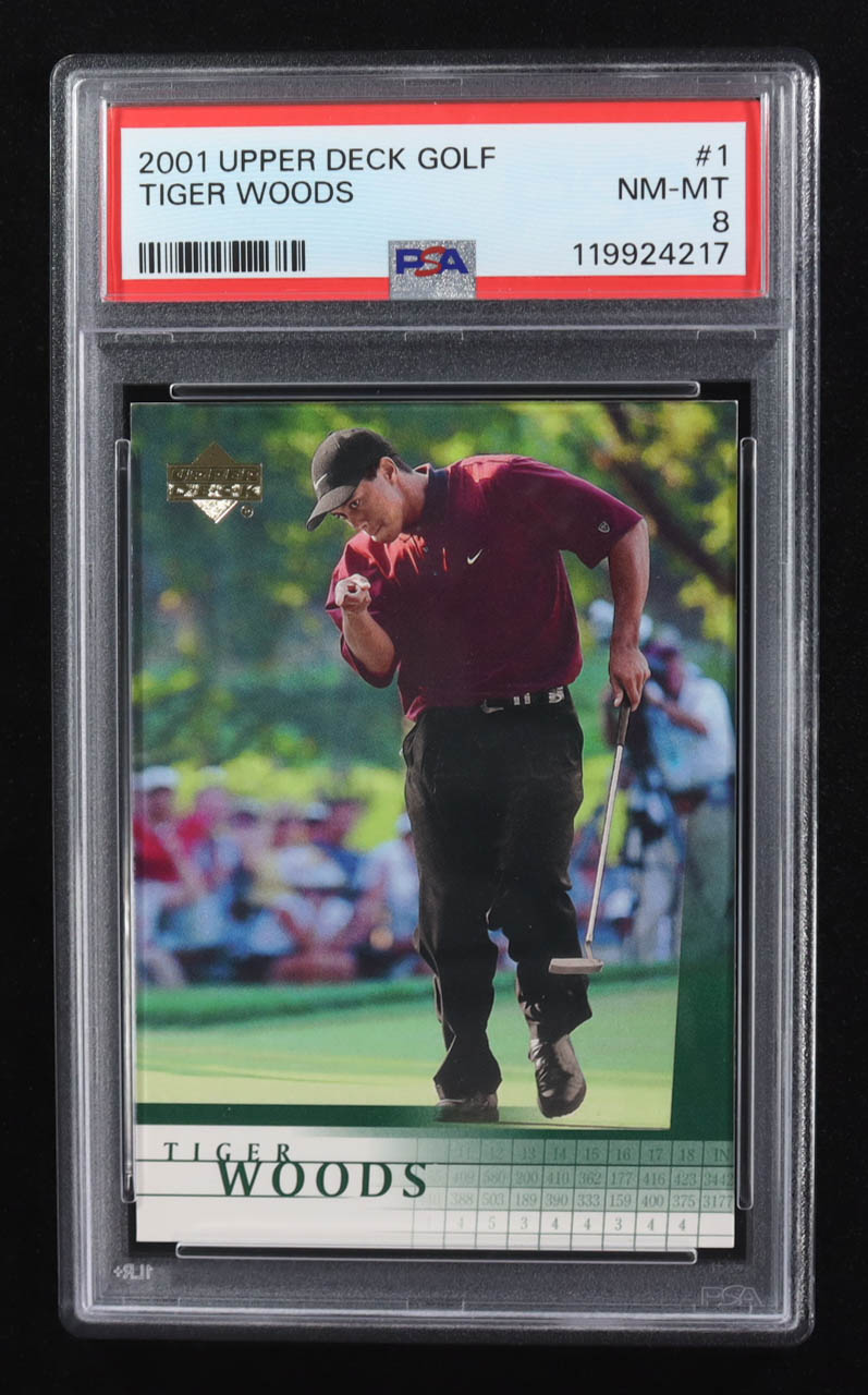 Tiger Woods 2001 Upper Deck Golf #1 RC (PSA 8) at PristineAuction.com Tiger Woods 2001 Upper Deck Golf #1 RC (PSA 8) at PristineAuction.com
