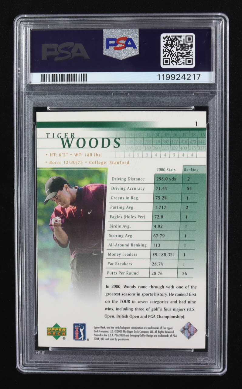 Tiger Woods 2001 Upper Deck Golf #1 RC (PSA 8) at PristineAuction.com Tiger Woods 2001 Upper Deck Golf #1 RC (PSA 8) at PristineAuction.com