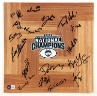 2022-23 UConn Huskies National Champions Wood Floorboard Piece Signed by (18) with Dan Hurley, Adama Sanogo, Jordan Hawkins, Tristen Newton (Beckett) at PristineAuction.com