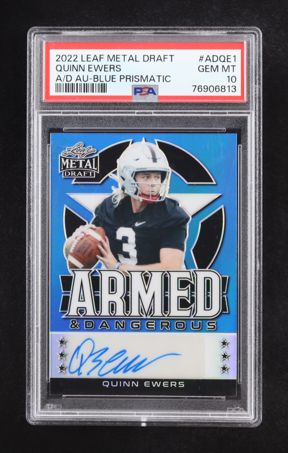 Quinn Ewers 2024 Leaf Metal Draft Autographs Prismatic Blue #ADQE1 #22/30 RC (PSA 10) at PristineAuction.com Quinn Ewers 2024 Leaf Metal Draft Autographs Prismatic Blue #ADQE1 #22/30 RC (PSA 10) at PristineAuction.com
