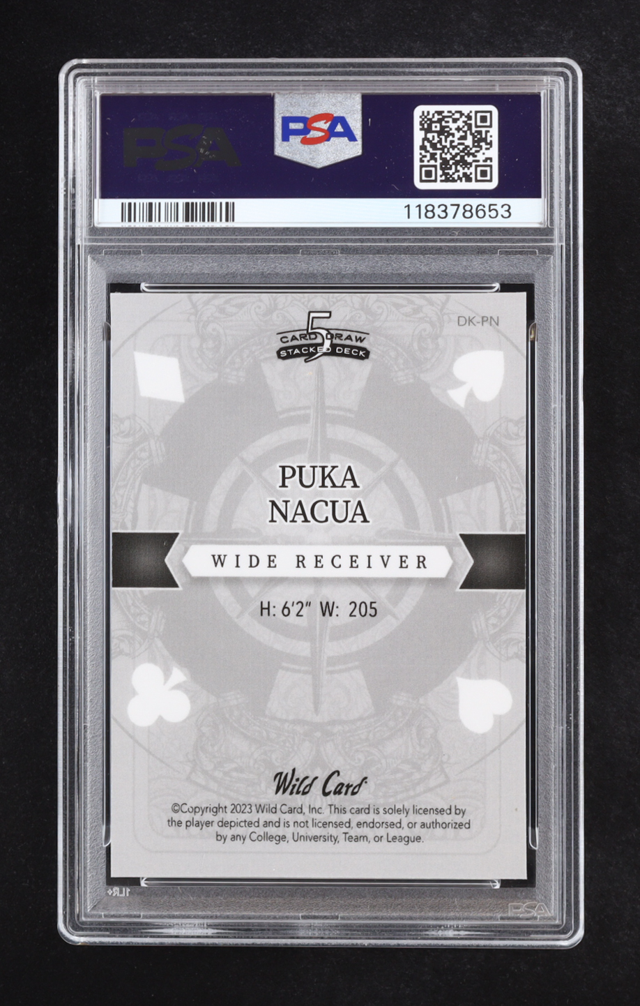 Puka Nacua 2023 Wild Card 5 Card Draw Stacked Decked King of Spades Black Rainbow Foil #DKPN #1/1 RC (PSA 8) at PristineAuction.com Puka Nacua 2023 Wild Card 5 Card Draw Stacked Decked King of Spades Black Rainbow Foil #DKPN #1/1 RC (PSA 8) at PristineAuction.com