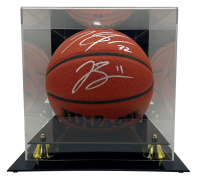 Jalen Brunson & Karl-Anthony Towns Signed NBA Basketball with Display Case (Fanatics & Beckett) at PristineAuction.com