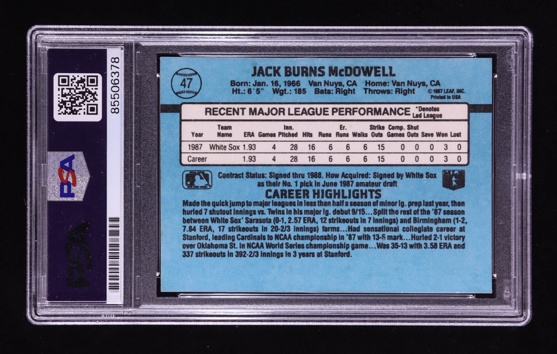 Jack McDowell Signed 1988 Donruss Rated Rookie #47 RC (PSA Authentic) at PristineAuction.com Jack McDowell Signed 1988 Donruss Rated Rookie #47 RC (PSA Authentic) at PristineAuction.com