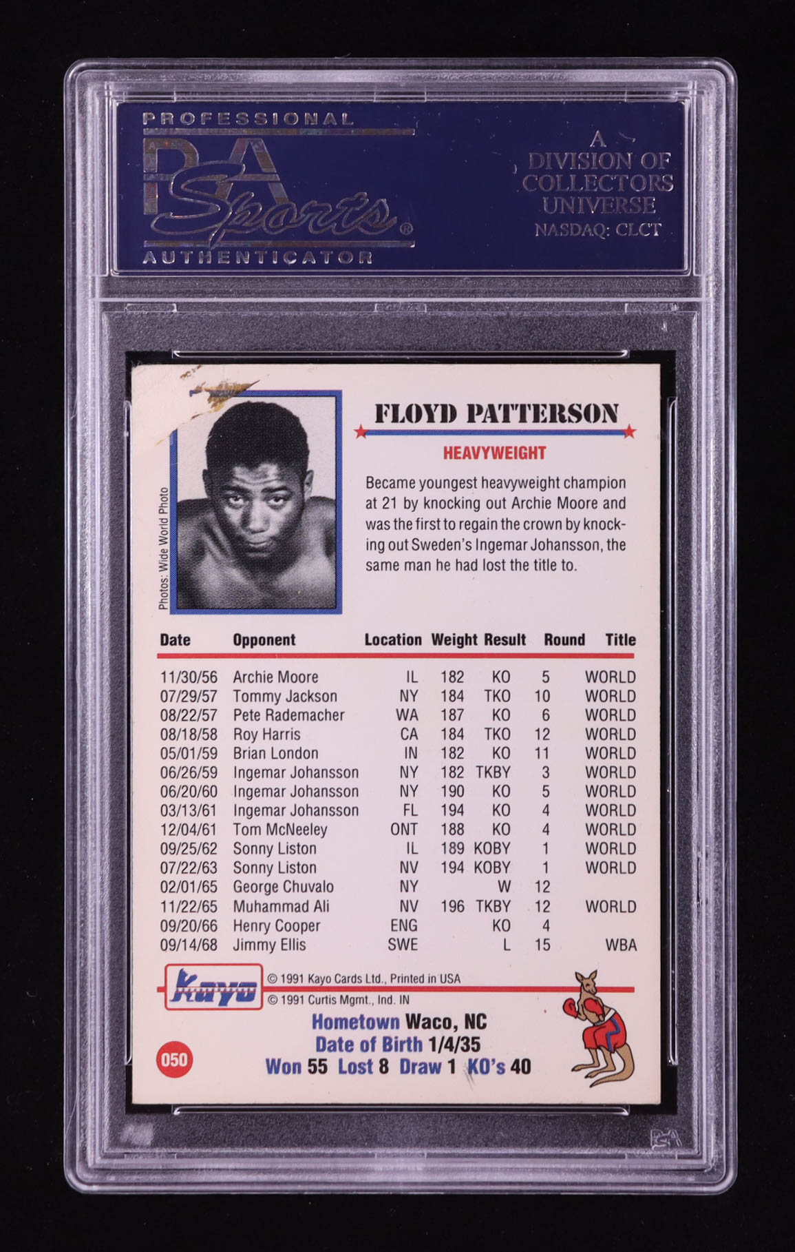 Floyd Patterson Signed 1991 Kayo #50 (PSA Authentic) at PristineAuction.com Floyd Patterson Signed 1991 Kayo #50 (PSA Authentic) at PristineAuction.com