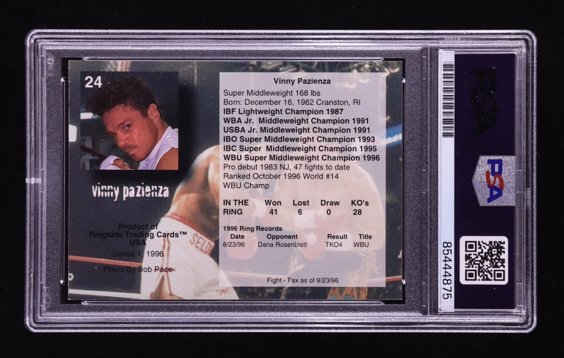 Vinny Pazienza Signed 1996 Ringside #24 (PSA Authentic) at PristineAuction.com Vinny Pazienza Signed 1996 Ringside #24 (PSA Authentic) at PristineAuction.com